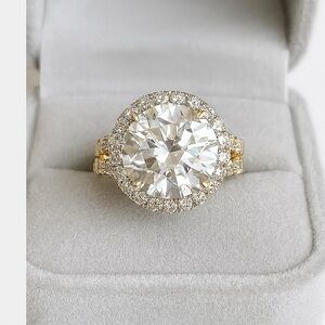 6ct Moissanite Halo Ring 14K Gold Plated 925 Silver Size 7 D VVS1